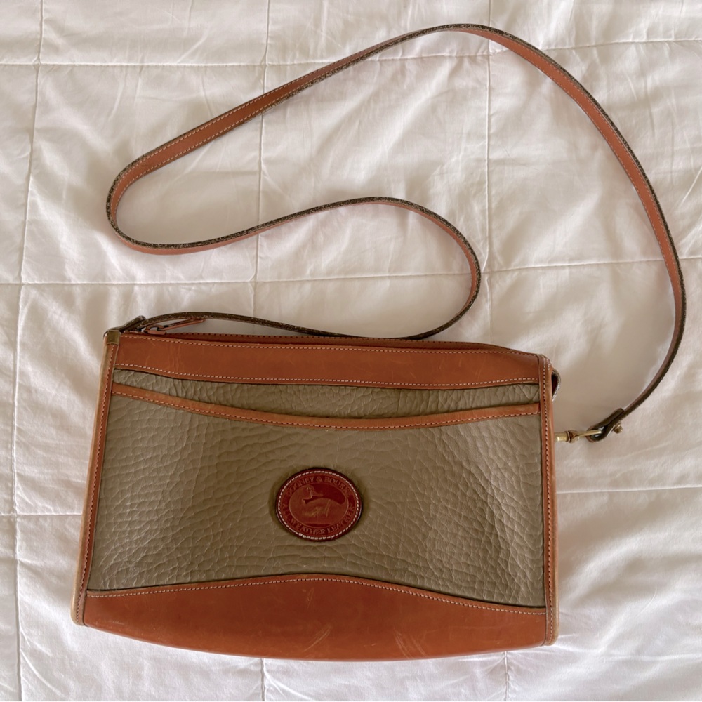 Vintage Dooney & Bourke Taupe & British Tan Leather Crossbody Shoulder Bag Purse